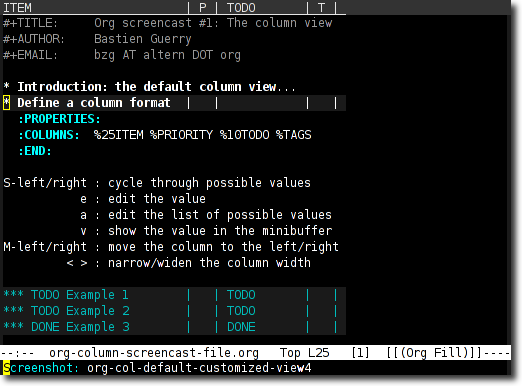 Emacs Org S Column View